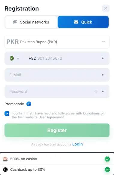 Login 1win Pakistan