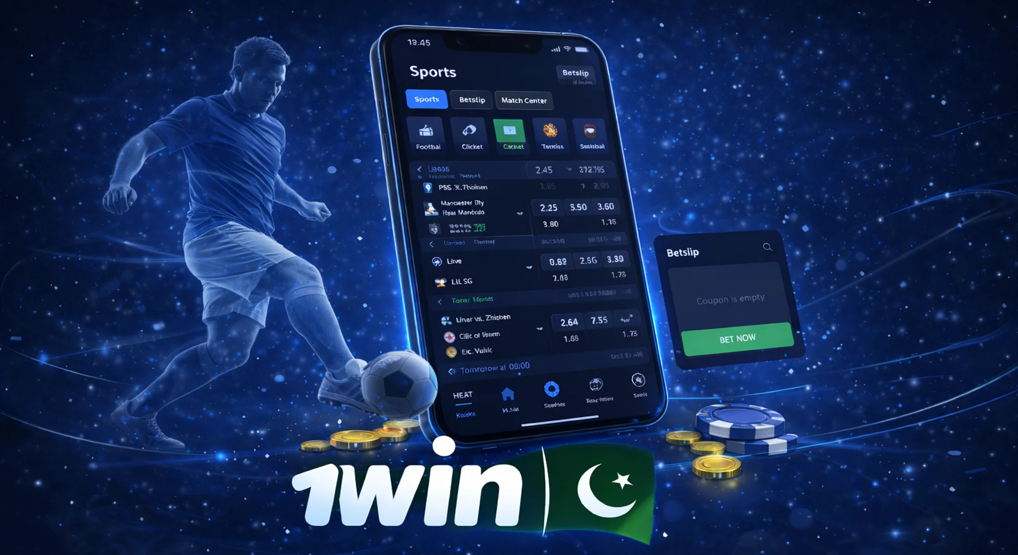 sports betting options available at 1win mobile app showing football cricket tennis matches with live odds