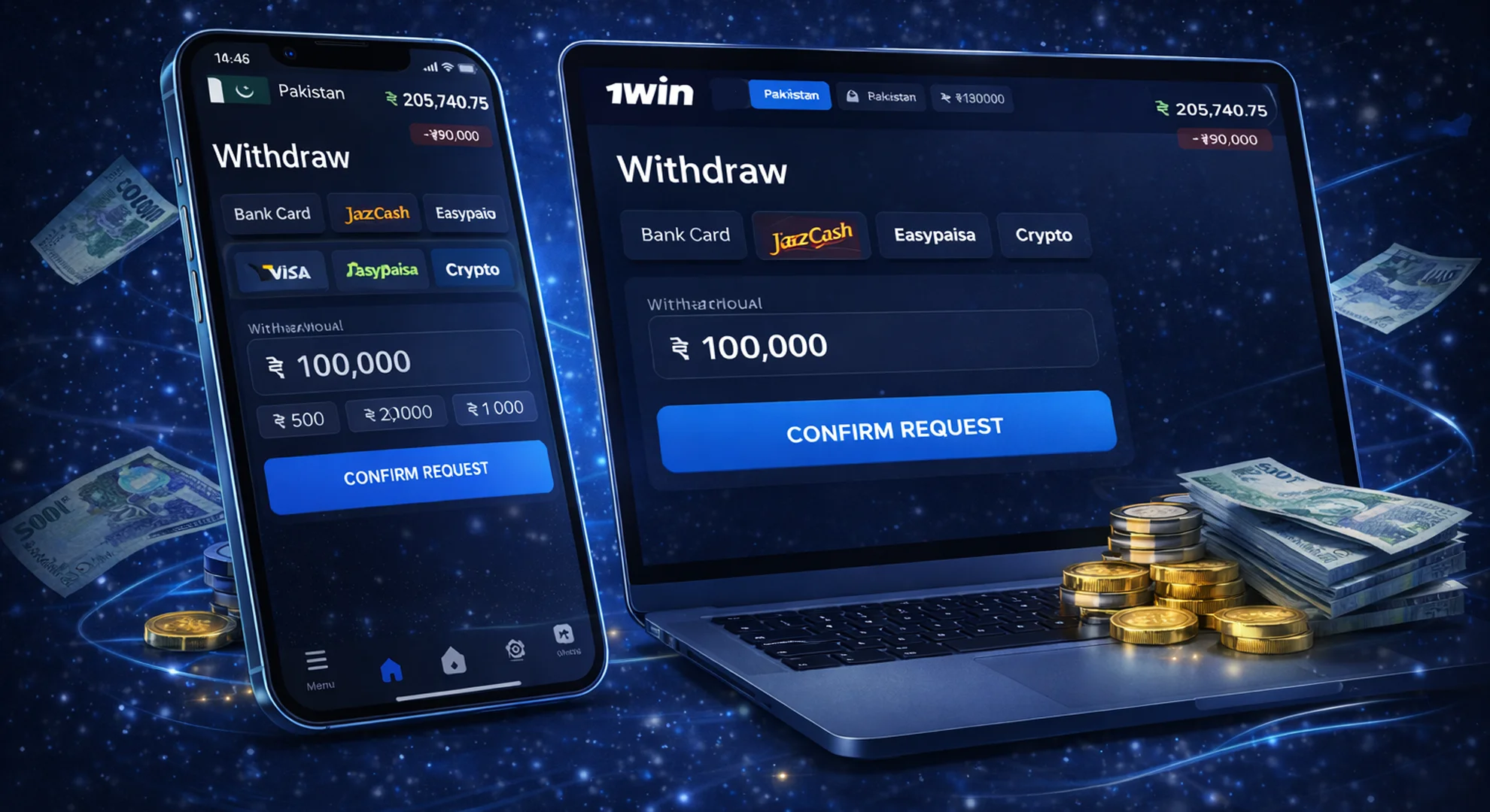 available types of bets at 1win bookmaker mobile app including pre-match live express and system bets