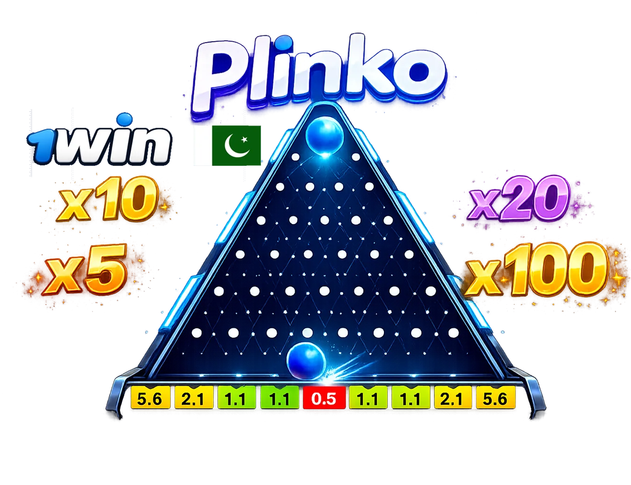 1win Plinko game interface with pink ball dropping through the peg pyramid - 2026 version