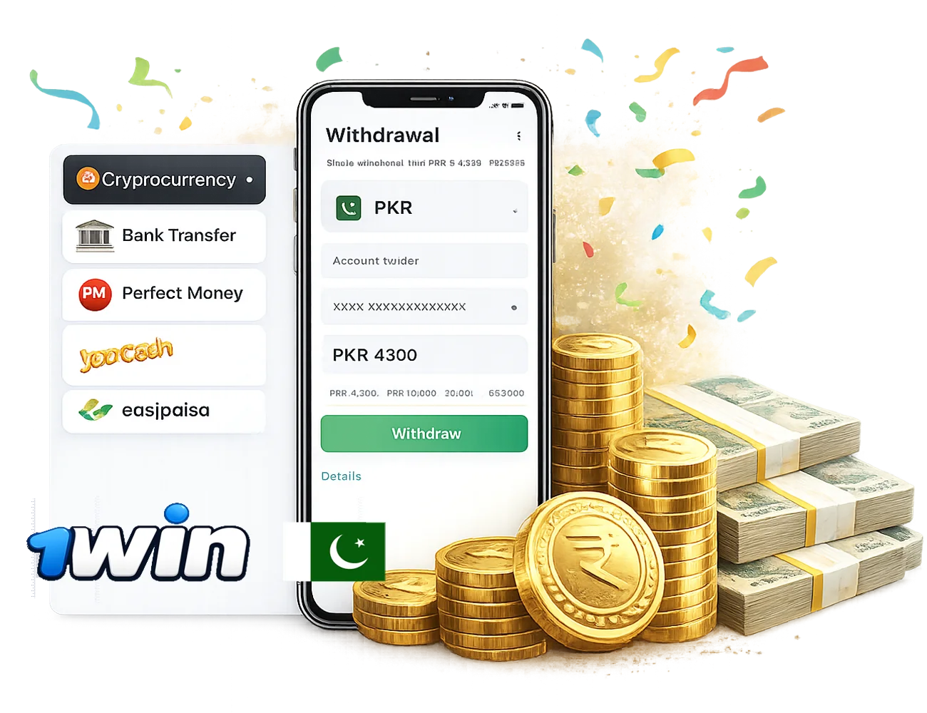 1win withdrawal methods in Pakistan 2026
