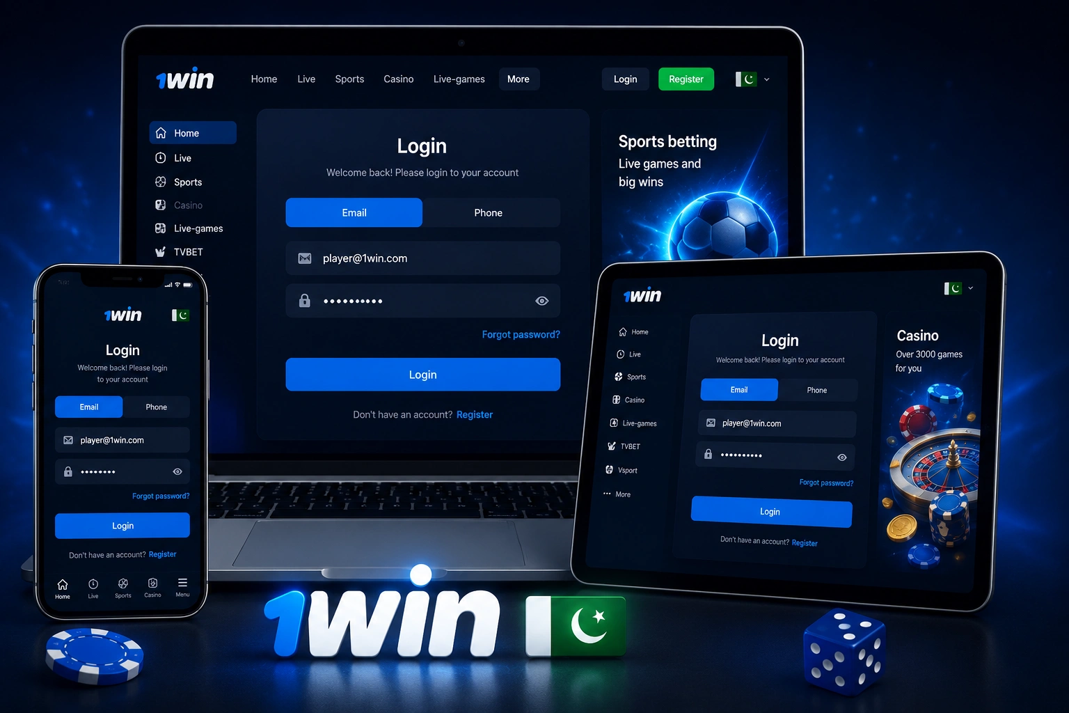 1win Pakistan account login for sports betting and casino on all devices